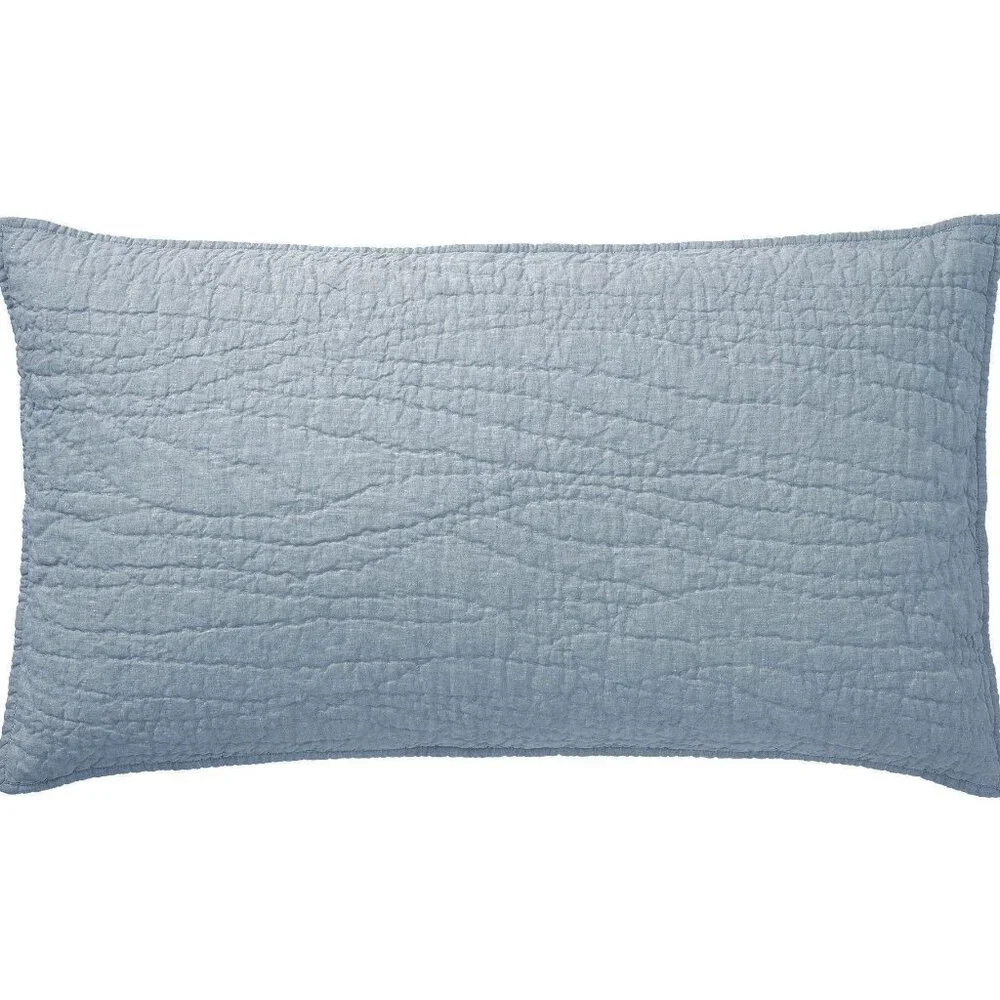 Pottery Barn Light Belgian Linen Hand Stitched Quilted Sham King Size Cornflower
